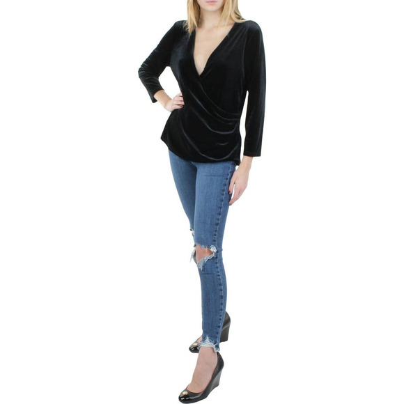 Kasper Black Velvet Wrap Top - Small - Women's Blouse - Picture 2 of 2